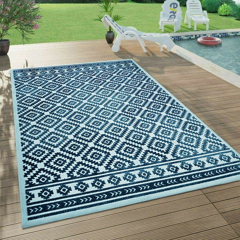 Outdoor Rug Navy Blue Diamond Large XL Small for Garden Patios Decking Gazebo Soft Woven Geometric Mat