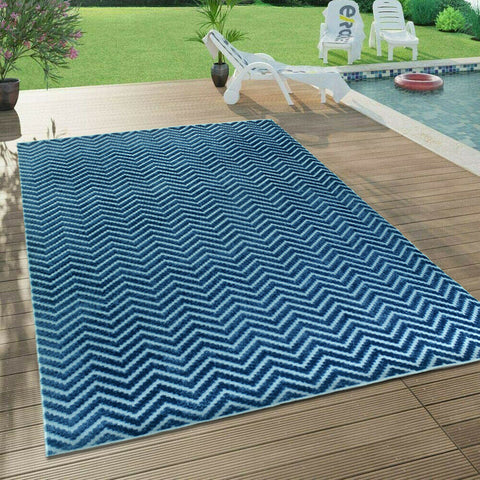 Outdoor Rug Navy Blue with Light Blue Chevron Zig Zag Decking Garden Patio Gazebo Large Small Soft Geometric Mat