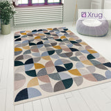 Modern Geometric Rug Cream Blue Grey Yellow Multicoloured Rug Runner Area Mat