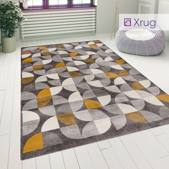 Modern Grey Yellow Rug Geometric Patterned Living Room Bedroom Carpet Runner Mat