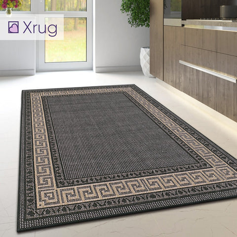 Black Kitchen Rug Non Slip Greek Key Border Large Small Runner Heavy Duty Mat