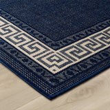Kitchen Navy Blue Rug Flat Weave Non Slip Heavy Duty Hard Wearing Woven Carpet Modern Greek Key Pattern Bordered Geometric Pattern Small Large Hall Runner Polypropylene Mat 60x110 60x180 60x230 80x150 120x160 160x225