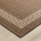 Kitchen Brown Beige Rug Flat Weave Non Slip Woven Carpet Modern Greek Key Pattern Bordered Geometric Design Large Hall Hallway Runner Long Polypropylene Mat 60x180 60x230