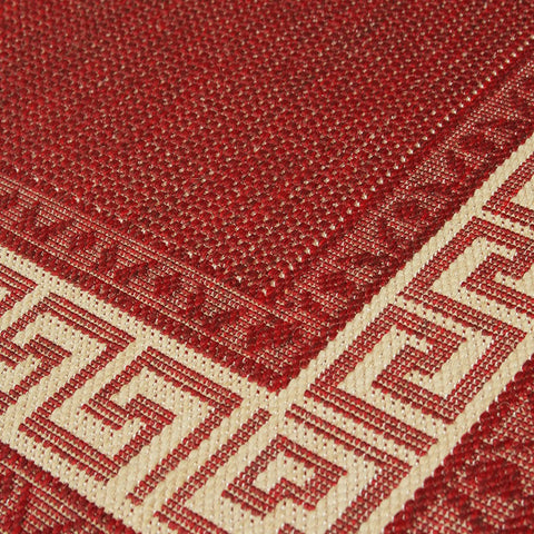 Kitchen Red Cream Rug Flat Weave Non Slip Woven Carpet Modern Greek Key Pattern Bordered Geometric Design Large Hall Hallway Runner Long Polypropylene Mat 60x180 60x230