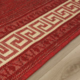 Kitchen Red Cream Rug Flat Weave Non Slip Woven Carpet Modern Greek Key Pattern Bordered Geometric Design Large Hall Hallway Runner Long Polypropylene Mat 60x180 60x230