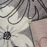 Modern Floral Design Rug Silver Grey White Soft Low Pile Woven Floor Carpet for Living Room or Bedroom