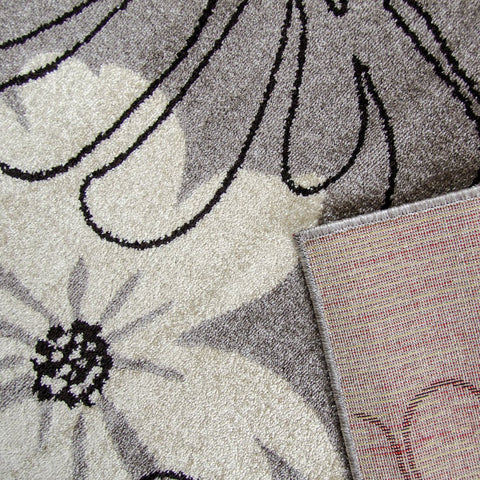 Modern Floral Design Rug Silver Grey White Soft Low Pile Woven Floor Carpet for Living Room or Bedroom