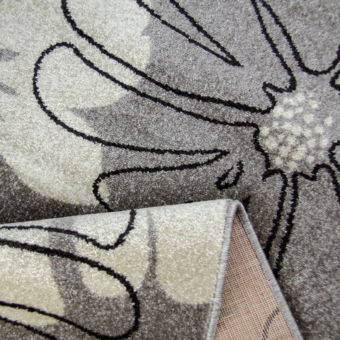 Modern Floral Design Rug Silver Grey White Soft Low Pile Woven Floor Carpet for Living Room or Bedroom