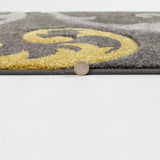 Grey Ochre Rug Mustard Floral Hand Carved Pattern Mat Bedroom Hall Runner Carpet