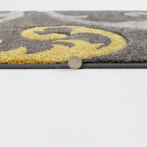 Grey Ochre Rug Mustard Floral Hand Carved Pattern Mat Bedroom Hall Runner Carpet