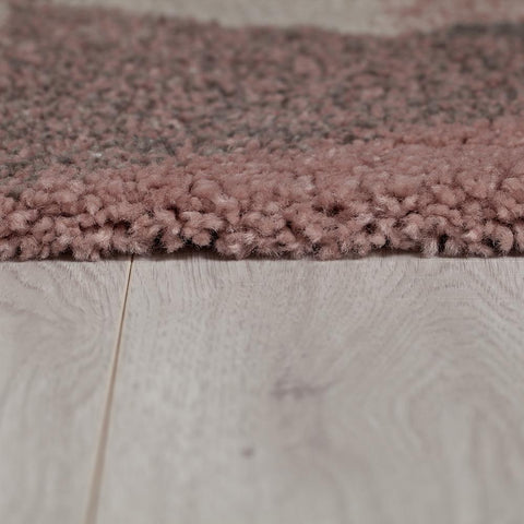 Grey Pink Rug Thick Pile Geometric Rugs Pastel Colour Carpet Bedroom Area Mat