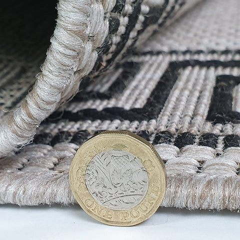 Silver Grey Black Rug Jute Look Flat Weave Hard Wearing Woven Carpet Modern Bordered Pattern Small Large Hall Runner 60x230 80x150 80x250 120x170 160x230