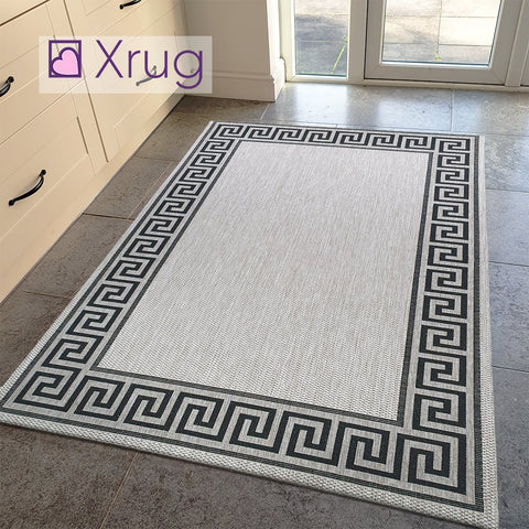 Grey Rug Versace Style Pattern Jute Look Flat Weave Kitchen Small Large Runner