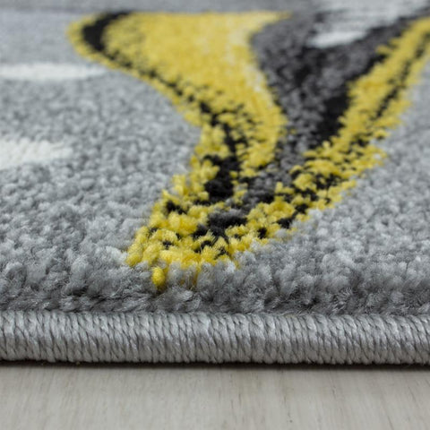 Kids Unicorn Rug Grey Yellow Nursery Carpet Childrens Animal Baby Room Round Mat