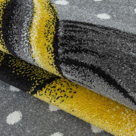 Kids Unicorn Rug Grey Yellow Nursery Carpet Childrens Animal Baby Room Round Mat