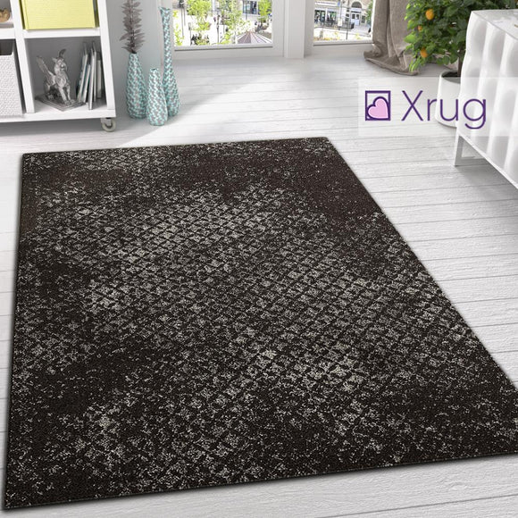 Modern Dark Brown Grey Rug Checkered Pattern Short Pile Floor Carpet Living room & Bedroom Mat