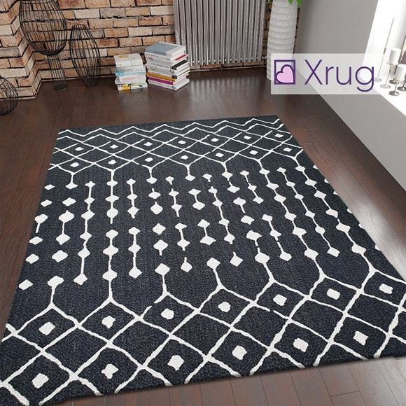 Modern Blakc Rug 100% Cotton Berber Pattern Living Room Bedroom Carpet Mat Machine Washable Rug Large Small