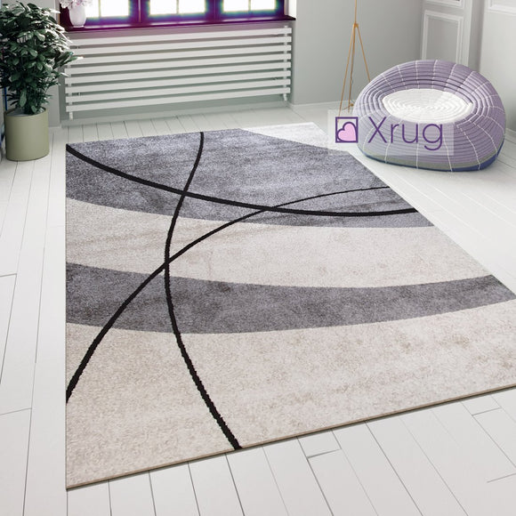 Modern Abstract Rug Grey Ivory Designer Carpet Small Large Living Room Floor Mat
