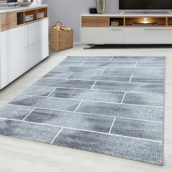 Grey Brick Wall Cream White Rug Modern Designer Abstract Geometric Patterned Small X Large Room Runner Hallway Carpet Living Room Bedroom Area Lounge Mats Woven Polypropylene Heatset Short Low Pile 120x170 200x290 160x230 80x150 80x300