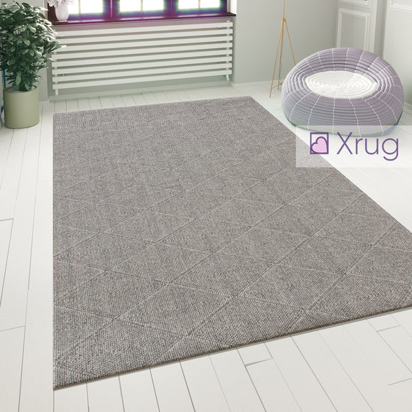 Modern Grey Rug Check Pattern Flat Weave Floor Carpet Hallway Non Slip Room Mat