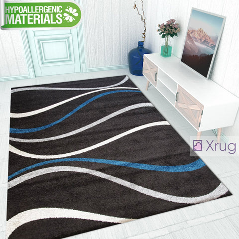 Modern Rug Dark Brown Blue Cream Abstract Pattern Carpet Small Large Bedroom Mat