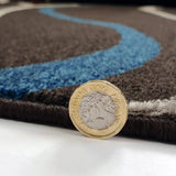 Modern Rug Dark Brown Blue Cream Abstract Pattern Carpet Small Large Bedroom Mat