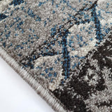 Oriental Rug Grey Blue Patchwork Pattern Mat Small Large Room Floor Check Carpet