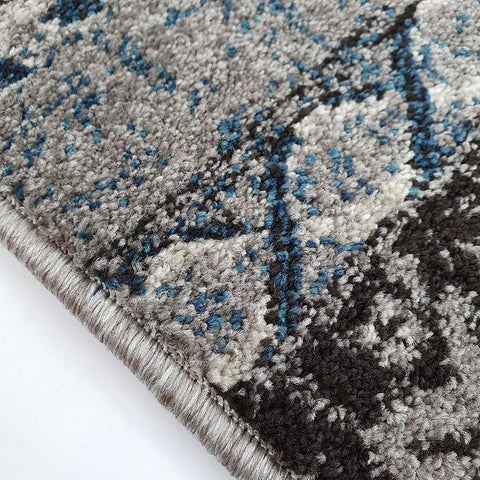 Oriental Rug Grey Blue Patchwork Pattern Mat Small Large Room Floor Check Carpet