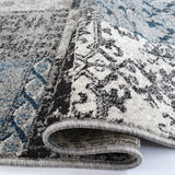 Oriental Rug Grey Blue Patchwork Pattern Mat Small Large Room Floor Check Carpet