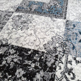 Oriental Rug Grey Blue Patchwork Pattern Mat Small Large Room Floor Check Carpet