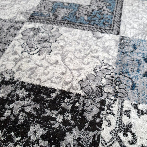 Oriental Rug Grey Blue Patchwork Pattern Mat Small Large Room Floor Check Carpet