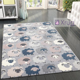 Modern Rugs Grey Blue Pink Sheep Pattern Carpet Small Large Living Room Area Mat