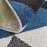 Modern Rugs Petrol Blue Lime Green Grey Diamond Pattern Carpet Bedroom Floor Mat