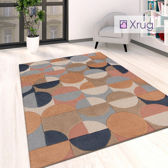 Modern Rug Navy Beige Cream Multi Coloured Living Room Large Small Carpet Mat