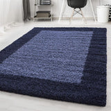 Navy Blue Fluffy Rug Deep Pile Shaggy Modern Pattern Round Mat Bedroom Lounge Carpet
