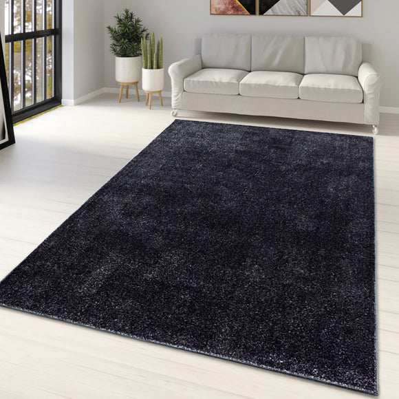 Plain Rug Black Grey Monochrome Soft Carpet Large Small Bedroom Living Room Area Mat