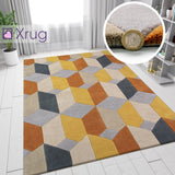 Ochre Mustard Grey Beige Rug Contour Cut Geometric Pattern Carpet Room Area Mat