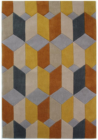 Ochre Mustard Grey Beige Rug Contour Cut Geometric Pattern Carpet Room Area Mat