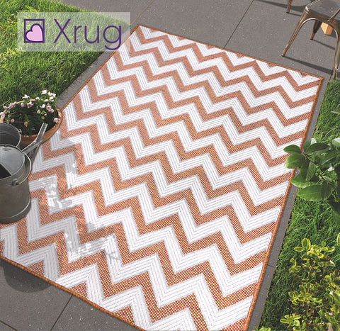 Outdoor Garden Rug Terracotta White Cream Zig Zag Carpet Small Large Indoor Mat