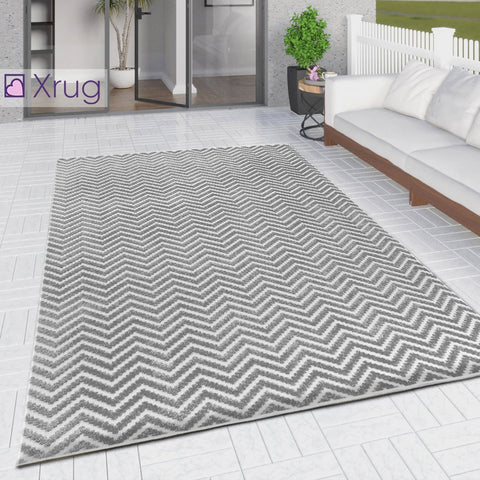 Outdoor Rug Silver Grey Large XL Small Zig Zag Chevron for Garden Patios Decking Gazebo Soft Woven Geometric Mat