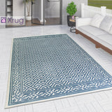Outdoor Rug Teal Blue Large XL Small for Garden Patios Decking Gazebo Monochrome Soft Woven Greek Key Geometric Mat