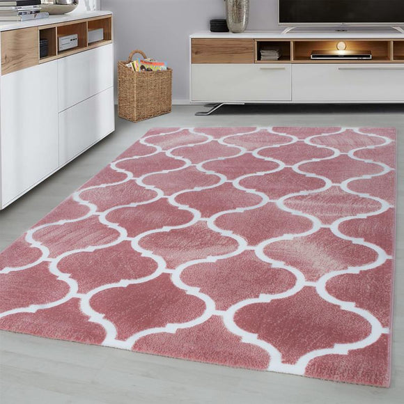 Pink Oriental Rug Modern Contour Cut Patterned Carpet Small Large Room Floor Mat