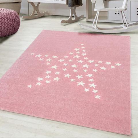 Kids Animal Rug Pink Cream White Stars Pattern Childrens Bedroom Play Room Floor Mat Baby Nursery Girls Boys Unisex Stars Carpet Small Large 120x170 160x230 80x150 120 160 Round Polypropylene Friese Short Low Pile