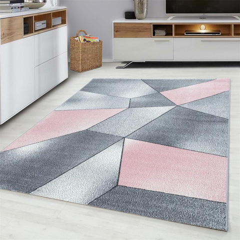 Grey Pink Black Rug Modern Designer Abstract Geometric Patterned Small X Large Room Runner Hallway Carpet Living Room Bedroom Area Lounge Mats Woven Polypropylene Heatset Short Low Pile 120x170 200x290 160x230 80x150