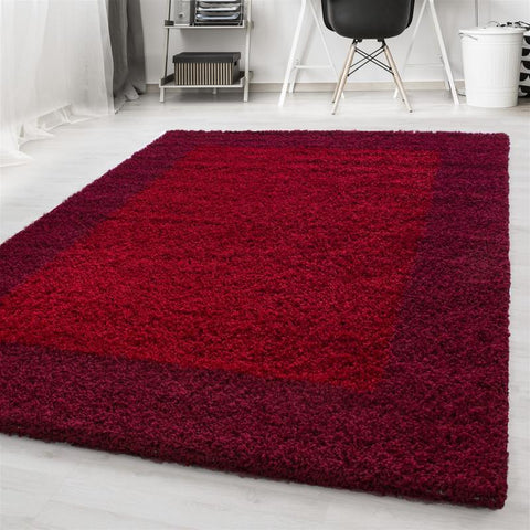 Red Rug Modern Border Design Fluffy Shaggy Floor Mat High Pile Room Hall Carpets