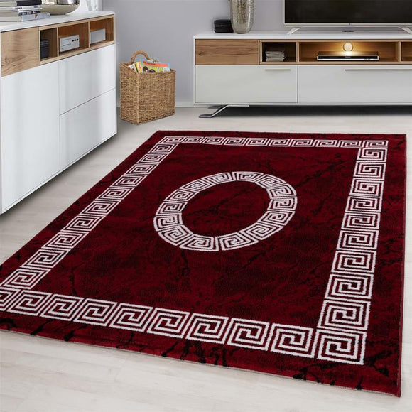 Modern Red Rug White Cream Geometric Pattern Border Design Carpet Bedroom Living Room Runner Hallway Mat Oriental Contemporary Small Extra Large