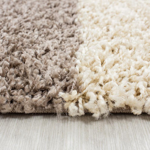 Shaggy Rugs Mocca Beige Cream Fluffy Bedroom Mat Small X Large Checkered Carpet