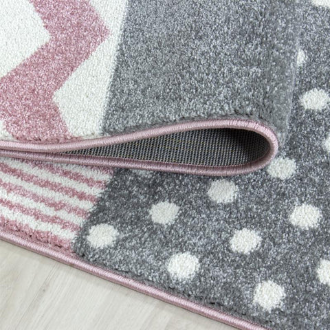 Star Nursery Rug Girls Pink Grey Bedroom Mat Modern Kids Childrens Round Carpet