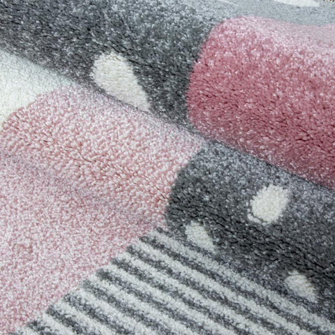 Star Nursery Rug Girls Pink Grey Bedroom Mat Modern Kids Childrens Round Carpet