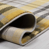 Tartan Rug Yellow Grey Ochre Check Carpet Small Extra Large XL Hallway Runner Woven Carpet Living Room Bedroom Area Mat 80x150 60x230 120x170 160x230 200x290 Polypropylene